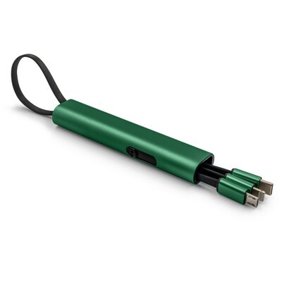 4-in-1 Charging Cable with USB, Micro USB, USB-C & iOS Compatibility, Green