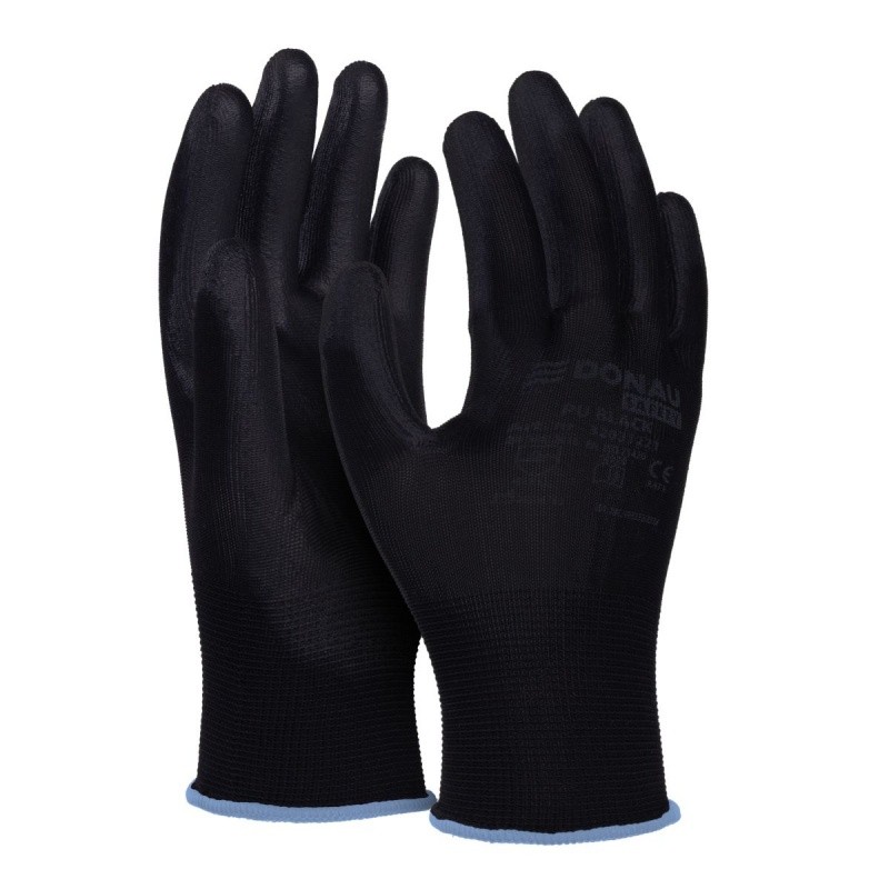 GLOVES DONAU SAFETY, PU BLACK, CAT. II, BLACK, SIZE 9