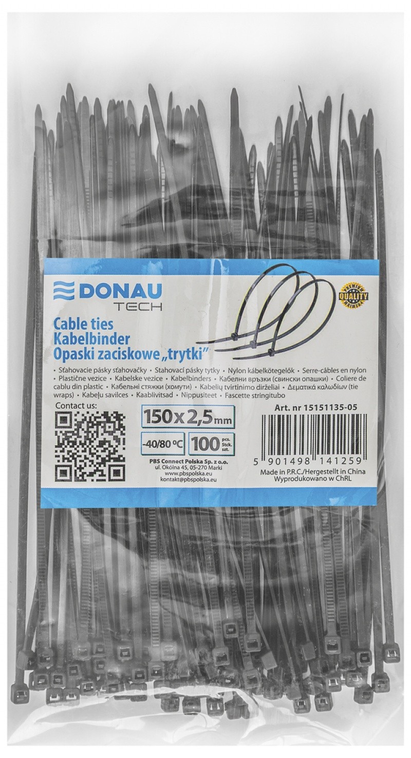 ხამუთი DONAU TECH 150x2.5მმ, 100 ცალიანი, TEMP -40/80, შავი