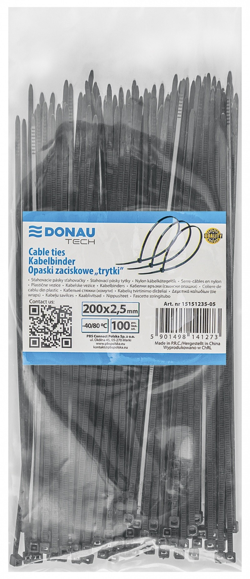 ხამუთი DONAU TECH 200x2.5მმ, 100 ცალიანი, TEMP -40/80, შავი