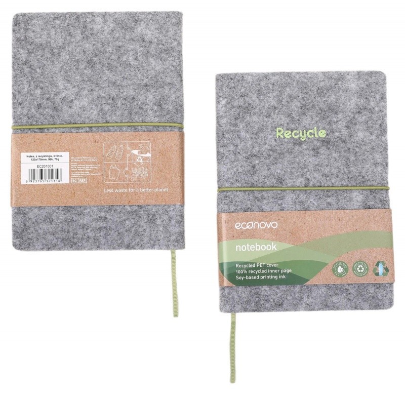 NOTEBOOK, ECONOVO, RECYCLED, FELT COVER, RULED PAGES, 96 SHEETS, 70G, 120x170 MM
