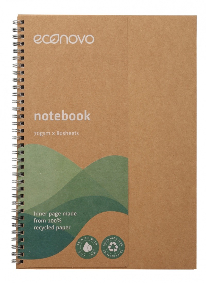 SPIRAL NOTEBOOK, ECONOVO, RULED, A4, 70GSM, 80 RECYCLED SHEETS