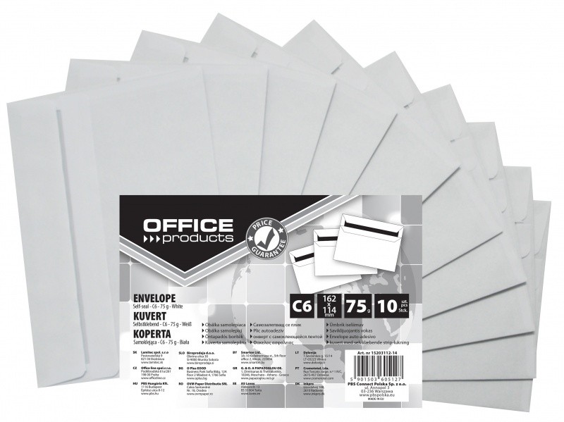 კონვერტი "საფოსტო" თვითწებვადი 114/162მმ OFFICE PRODUCTS (10ც), 75გრ