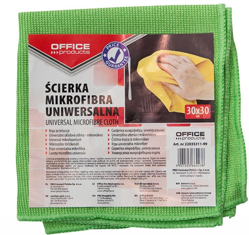 შუშის საწმენდი ტილო მიკროფიბრა 30/30 სმ OFFICE PRODUCTS (ფერი შესაძლოა განსხვავდებოდეს)