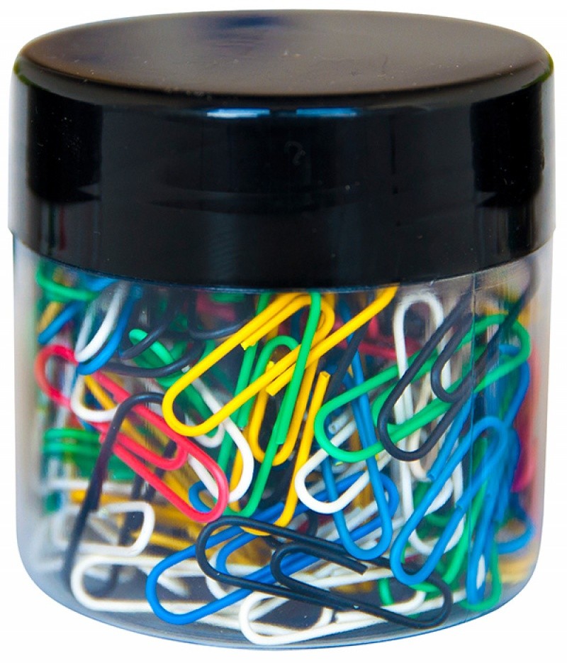 850484 PAPER CLIPS ASSORTED COLOURS 150PCS 28MM IN PLASTIC JAR