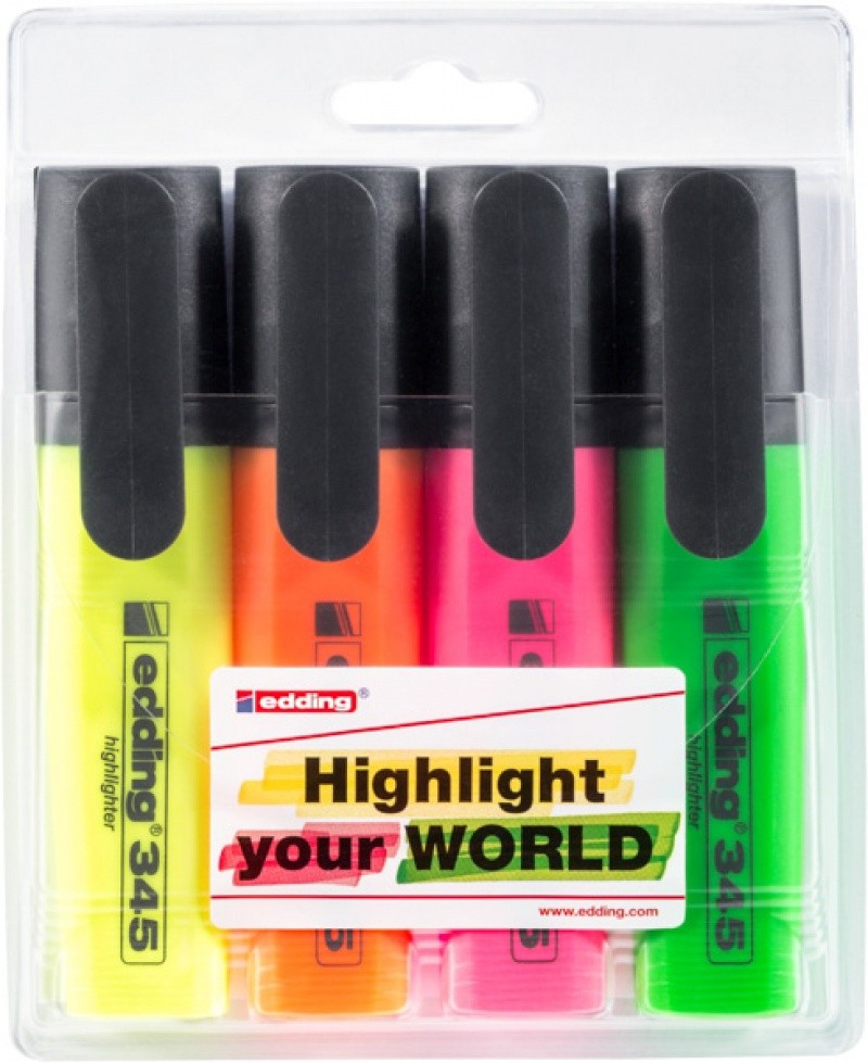 HIGHLIGHTER E-345, EDDING,2-5 MM, SET/4 MIX COLOURS