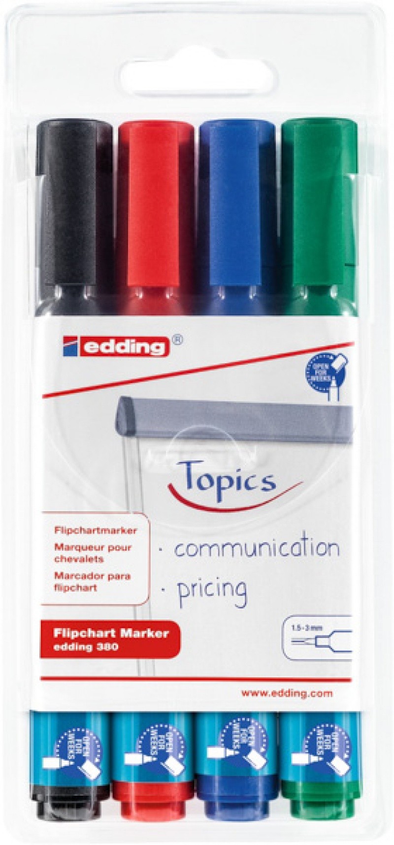 FLIPCHART MARKER E-380, EDDING,1,5-3 MM, SET/4 MIX COLOURS