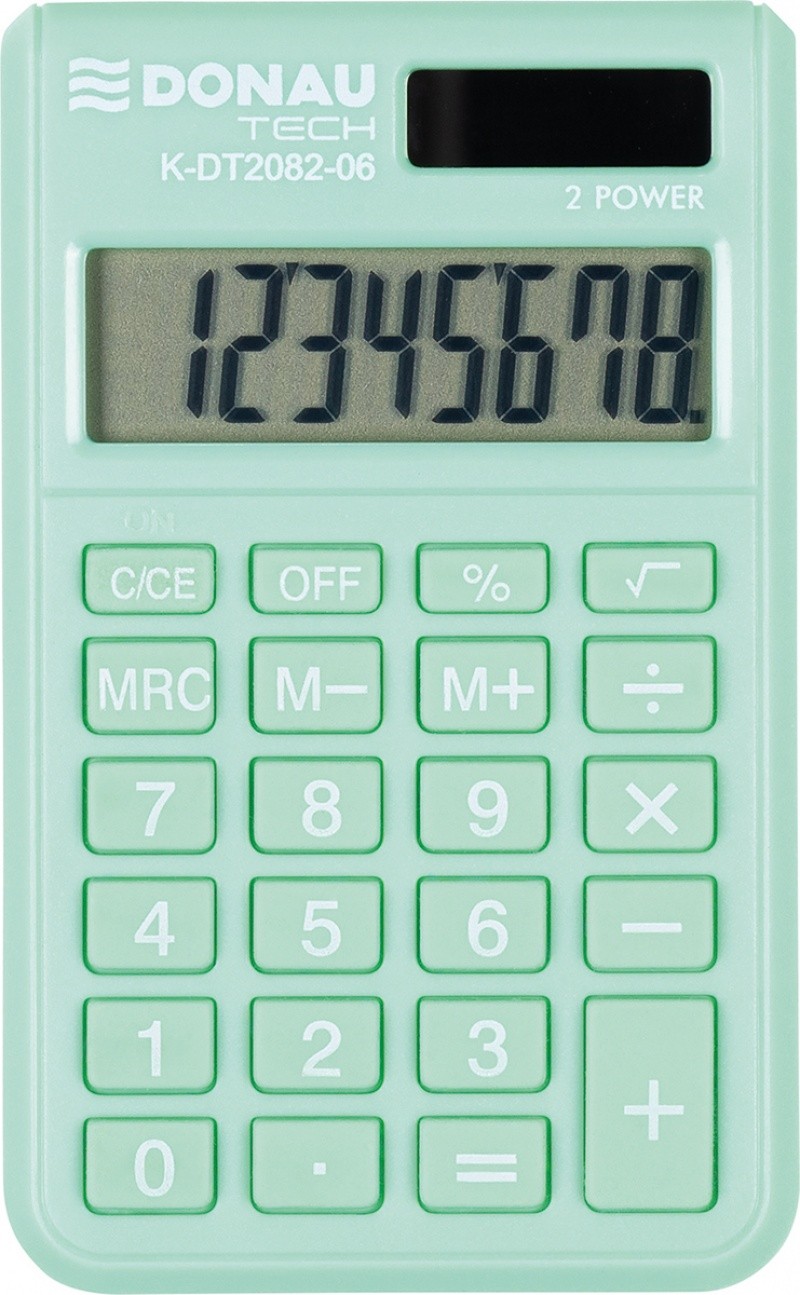 POCKET CALCULATOR DONAU TECH, K-DT2082, 97X60X10 MM, LIGHT GREEN, WITHOUT CASE