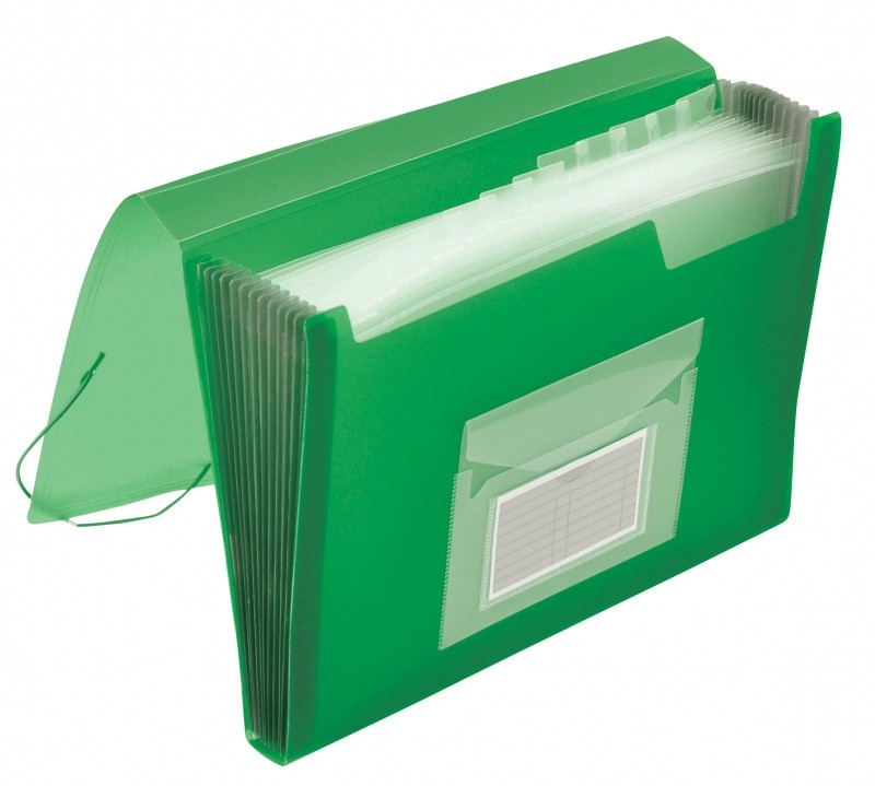FILE FOLDER WITH 12 DIVIDERS TABS AND BAND TRANSP. GREEN