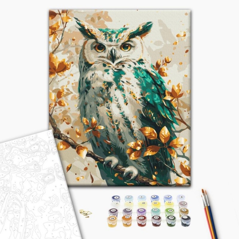 PAINTING BY NUMBERS, BRUSHME, 40X50CM, GOLD, EMERALD OWL, 1PC, BOX
