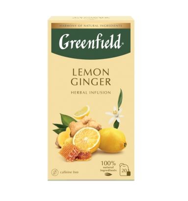 ჩაი მცენარეული "გრინფილდი / Greenfield" LEMON GINGER კონვერტით, 20 ცალიანი შეფუთვა
