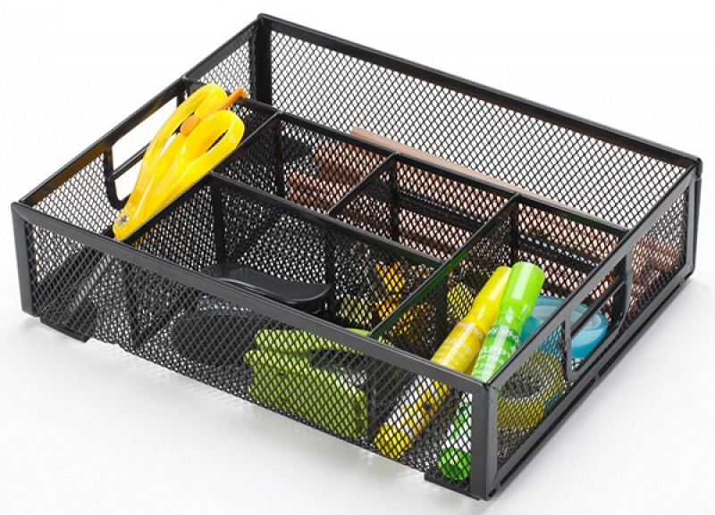 DESKTOP ORGANIZER, Q-CONNECT, OFFICE SET, 6 COMPARTMENTS, STEEL, MESH, BLACK