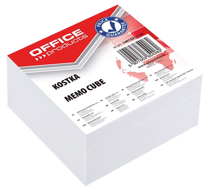 MEMO CUBE "OFFICE PRODUCTS" - WHITE, NOT GLUED, 85X85X40MM