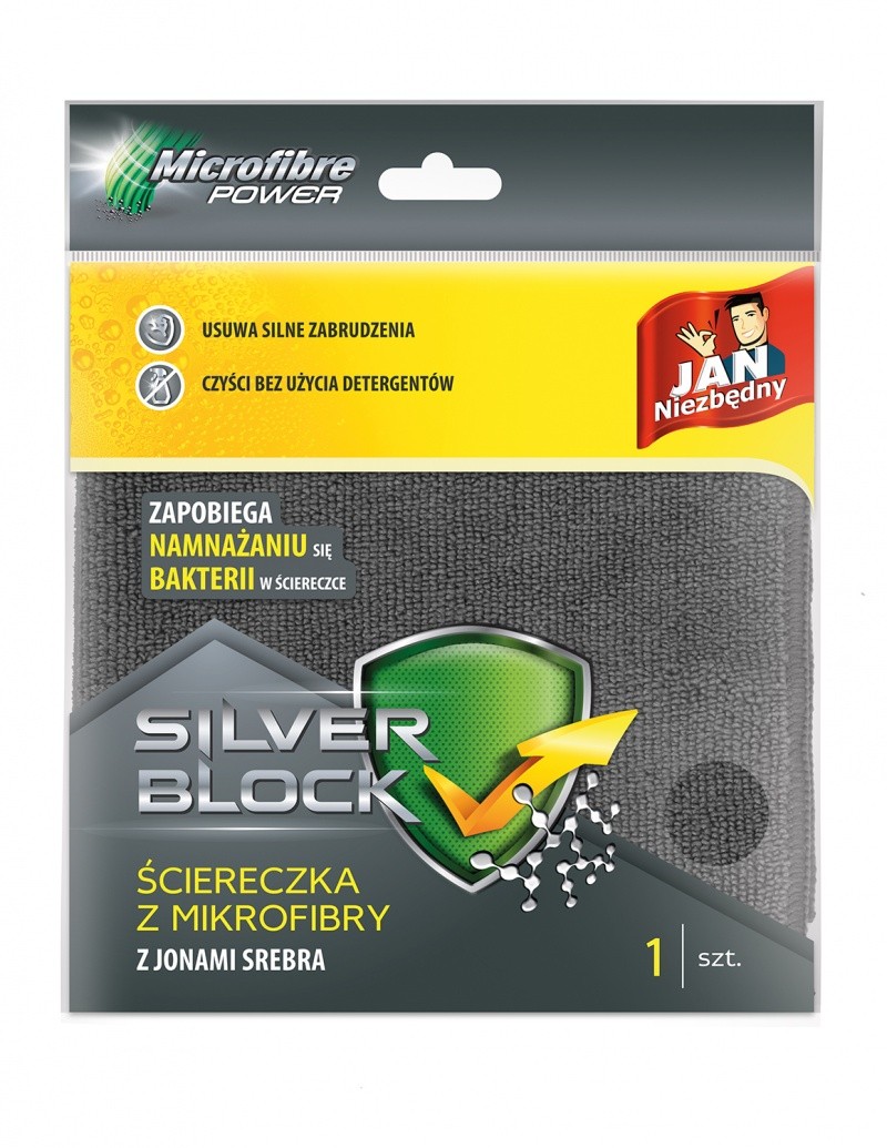 ანტიბაქტერიული ტილო 32*32სმ JAN SILVER BLOCK, ნაცრისფერი, 1 ცალი, მიკროფიბრა