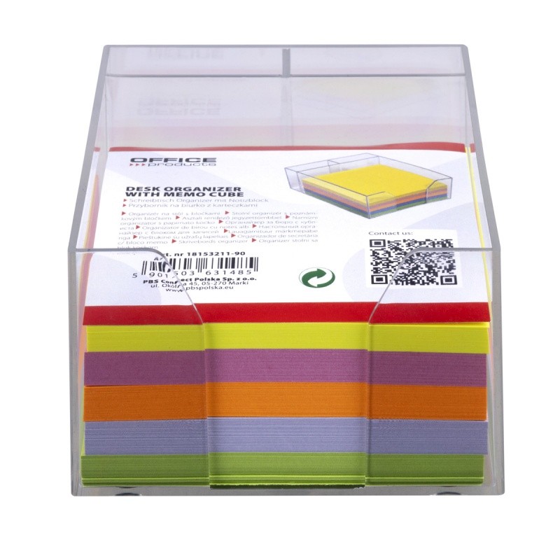 DESK ORGANIZER WITH COLOURED MEMO CUBE, OFFICE PRODUCTS, PLASTIC,TRANSPARENT
