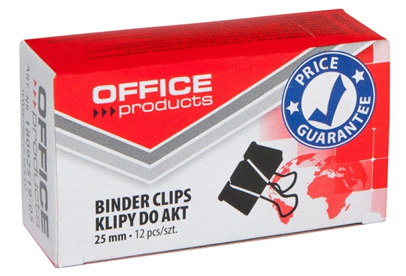 BINDER CLIPS, 25MM, OFFICE PRODUCTS 12PCS